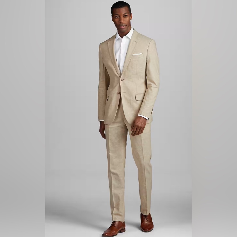 Men’s Jos A Bank 1905 Tan Linen Suit - Slim Fit, 38R